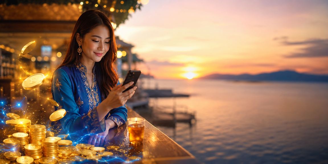 Pemain berbaju kurung mengakses pertaruhan kriket melalui telefon di Kota Kinabalu